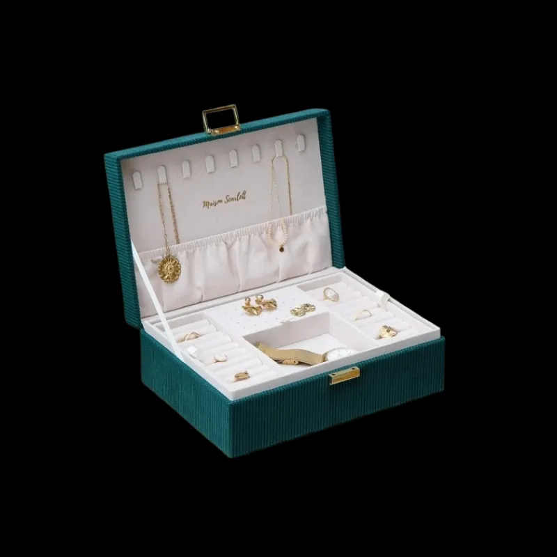 Les Bijoux | Les Accessoires<Maison Scarlett Boîte à Bijoux Louise Velours Côtelé Vert,