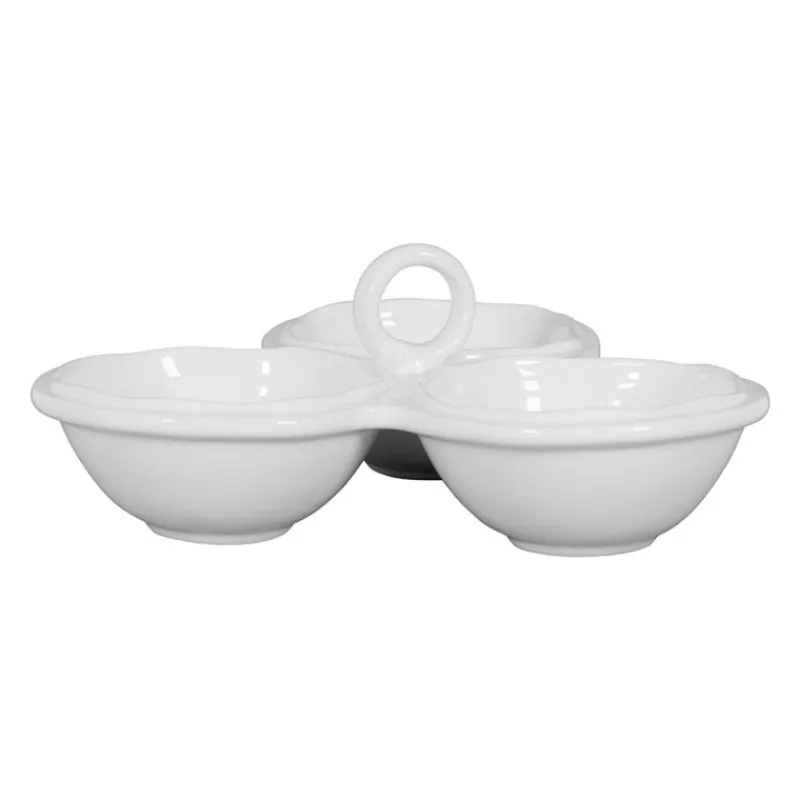 Les Plats Apéritif | Les Plats De Service<Côté Table Coupelle Triple en faïence blanc Darcy,