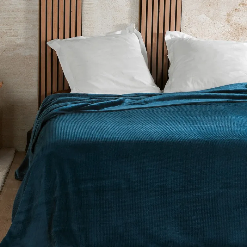Plaids Et Couvre-Lits<Linder Jeté de lit Gaufré Bleu,
