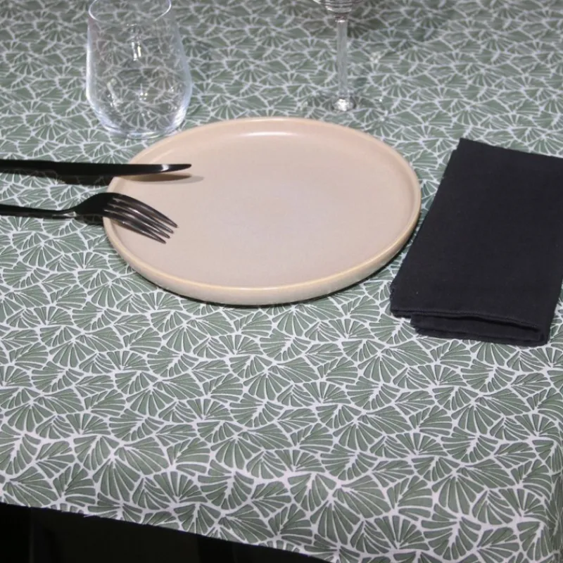Nappes<Sud Etoffe Nappe enduite Oil Green Antibes,