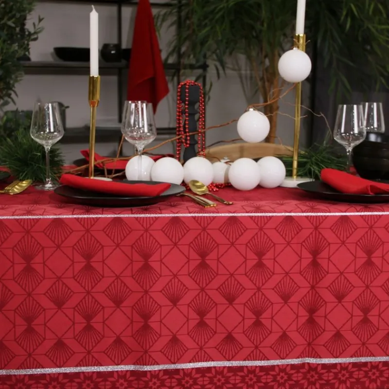 Nappes<Sud Etoffe Nappe Réveillon Rouge,