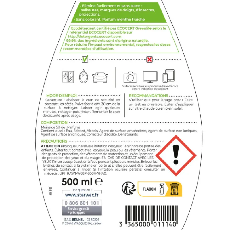 Écologiques<STARWAX Nettoyant spécial vitres et miroirs  Soluvert,